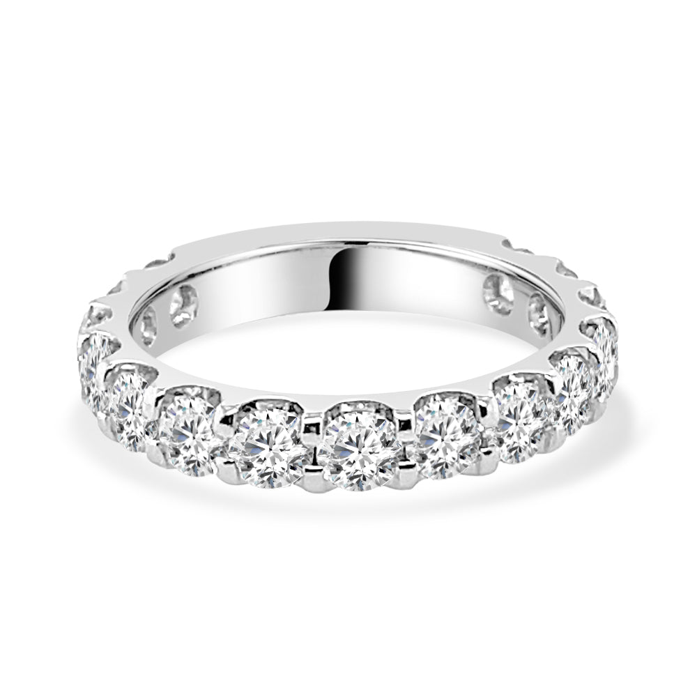14K White Gold Shared Prong Diamond Wedding Band with 2.00 Carat Round Natural Diamonds