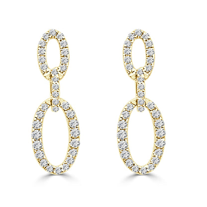 14K Yellow Gold Natural Diamond Linked Oval Drop Earrings - Round Shape 0.93 CTW