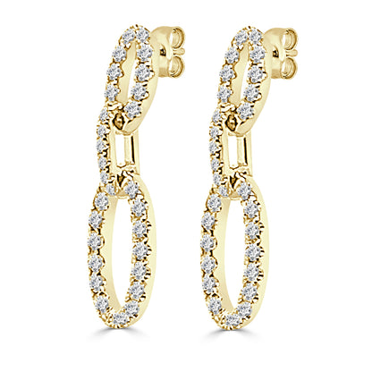 14K Yellow Gold Natural Diamond Linked Oval Drop Earrings - Round Shape 0.93 CTW
