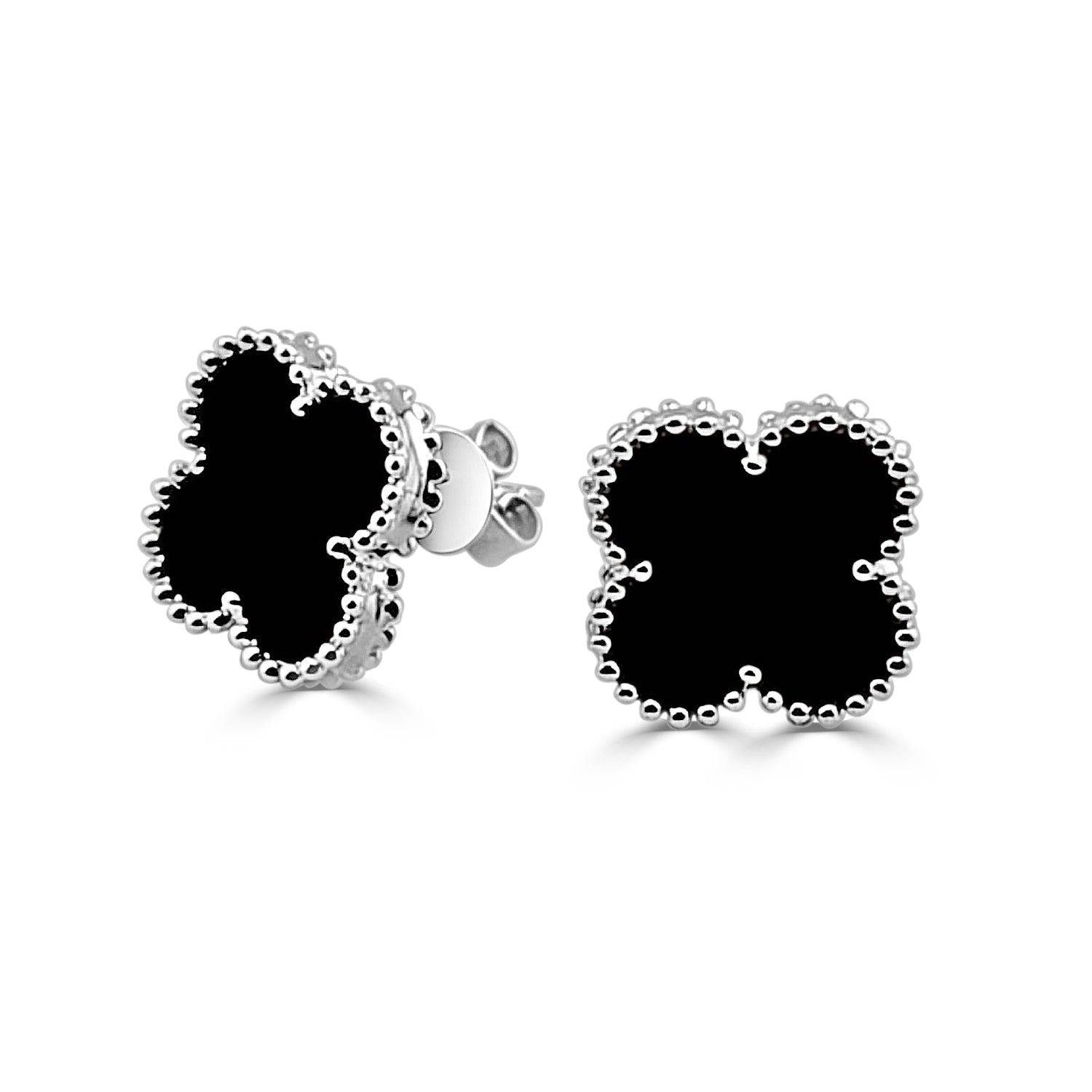 14K Yellow Gold Clover Onyx Earrings - 3.28 Carats
