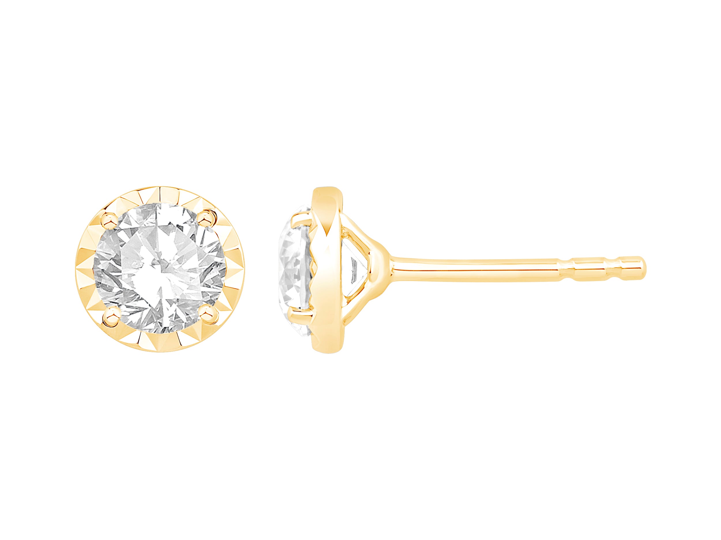 Sure! How about this product title: 1.00 CT Illusion Set Lab Diamond Stud Earrings in 14K Yellow Gold - Round Shape