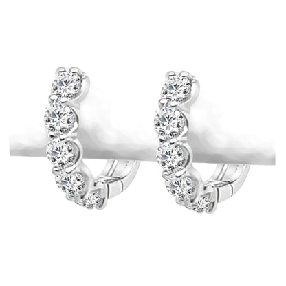 14K White Gold Shared Prong Diamond Hoop Earrings with 1.11 ct Round Natural Diamonds