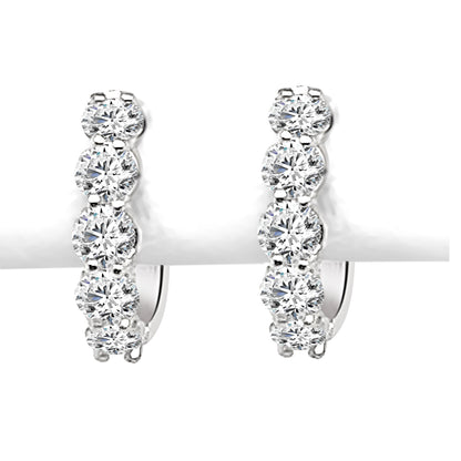 14K White Gold Shared Prong Diamond Hoop Earrings with 1.11 ct Round Natural Diamonds