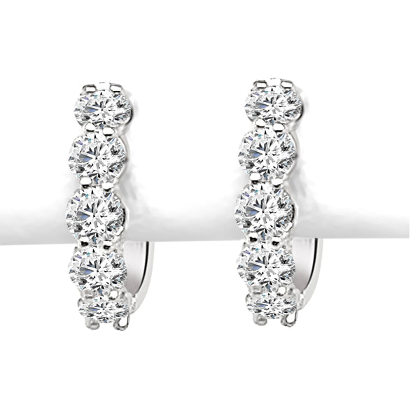 1.11 ct Round Natural Diamond Shared Prong Hoop Earrings in 14K White Gold
