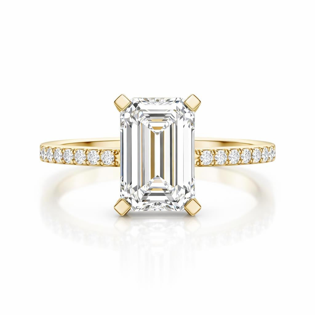 14K Yellow Gold Lab Diamond Emerald Cut Engagement Ring