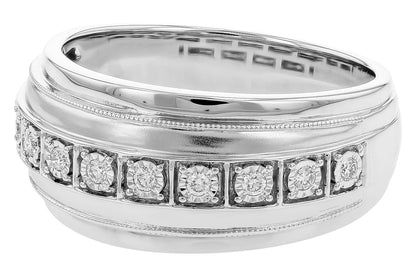 14K White Gold Illusion Set Wedding Band with 0.16 ct Natural Round Diamond