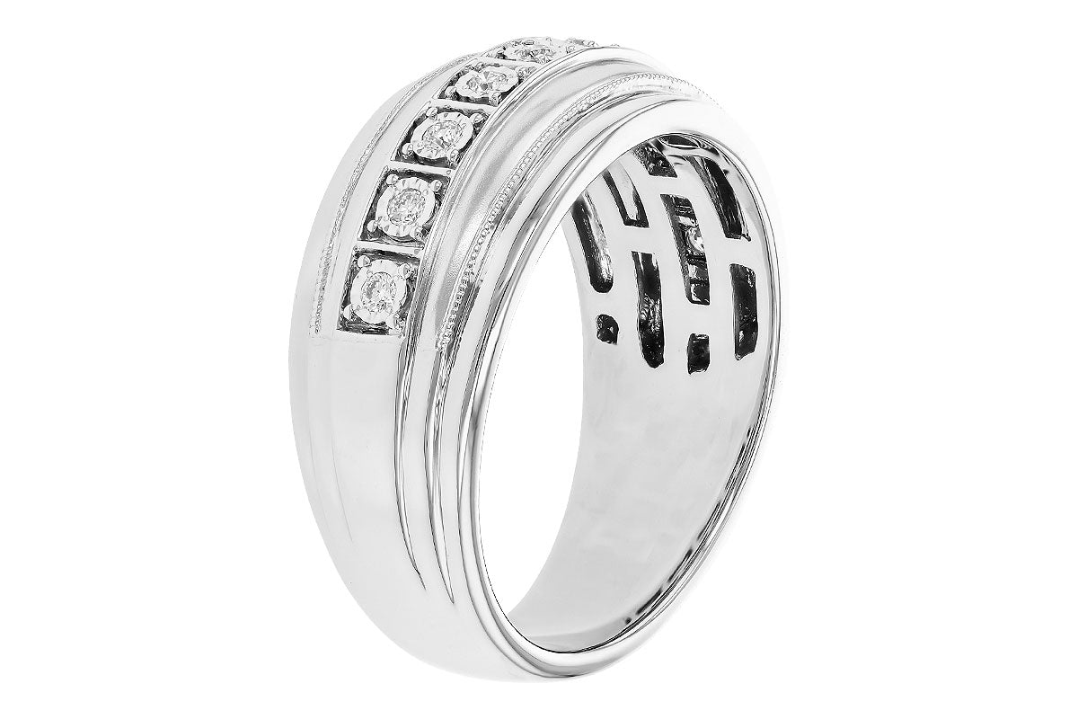14K White Gold Illusion Set Wedding Band with 0.16 ct Natural Round Diamond