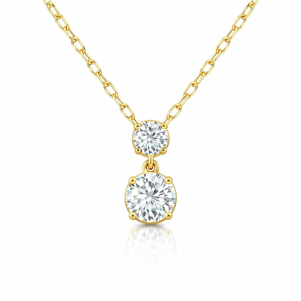14 Karat Yellow Gold Two Stone Drop Pendant Necklace
