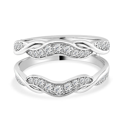 14K White Gold Graduated Diamond Twisted Wedding Band Guard with Round Natural Diamonds (0.50 ct)