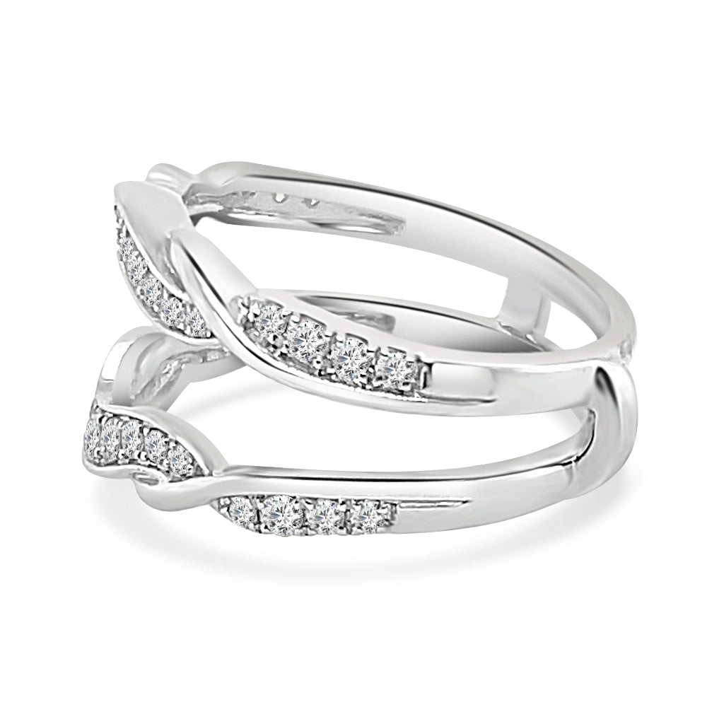14K White Gold Graduated Diamond Twisted Wedding Band Guard with Round Natural Diamonds (0.50 ct)