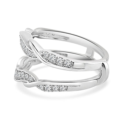 14K White Gold Graduated Diamond Twisted Wedding Band Guard with Round Natural Diamonds (0.50 ct)