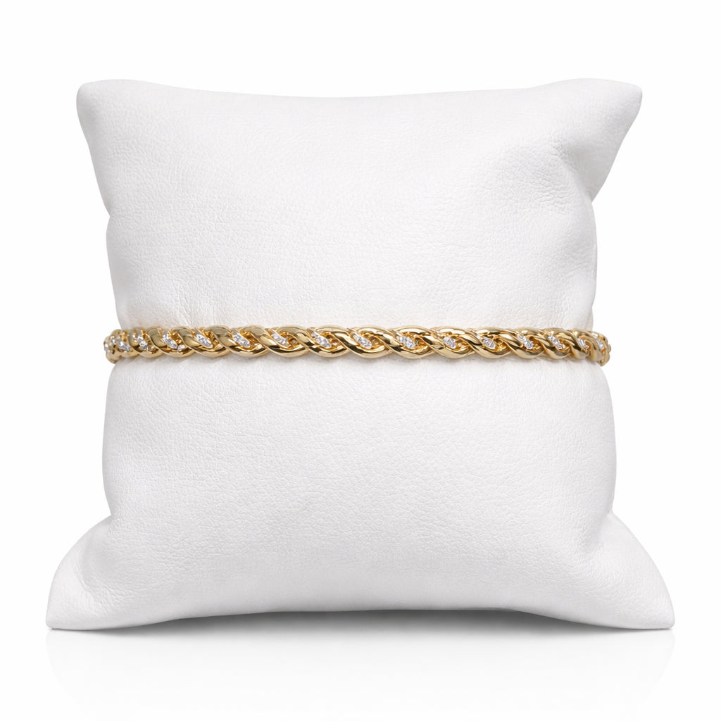 14K Yellow Gold Bangle Rope Bracelet with 0.90ct Round Natural Diamond
