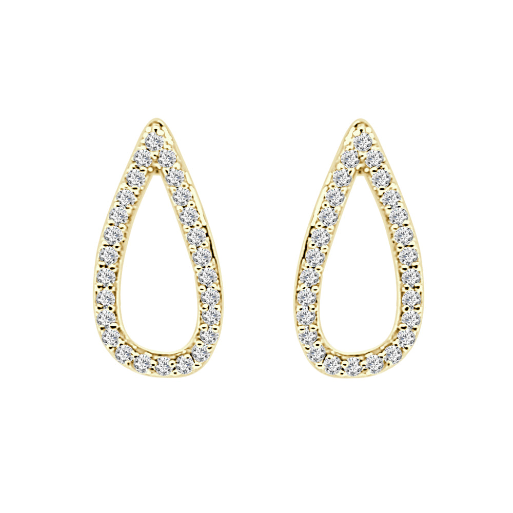 10K Yellow Gold Open Pear Shape Huggie Hoop Earrings with 0.20 ct Natural Diamond, Round Cut