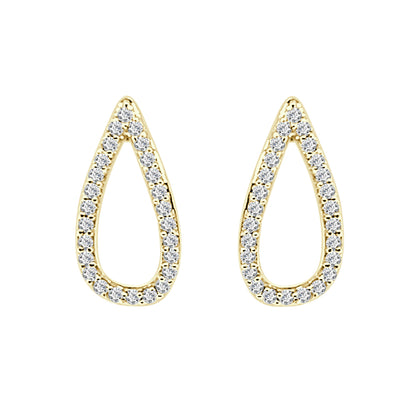 10K Yellow Gold Open Pear Shape Huggie Hoop Earrings with 0.20 ct Natural Diamond, Round Cut