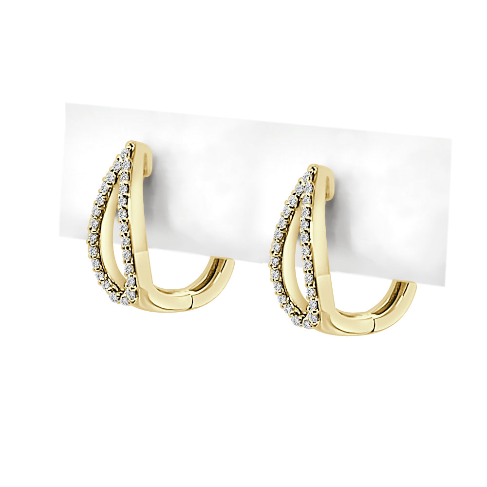 10K Yellow Gold Open Pear Shape Huggie Hoop Earrings with 0.20 ct Natural Diamond, Round Cut