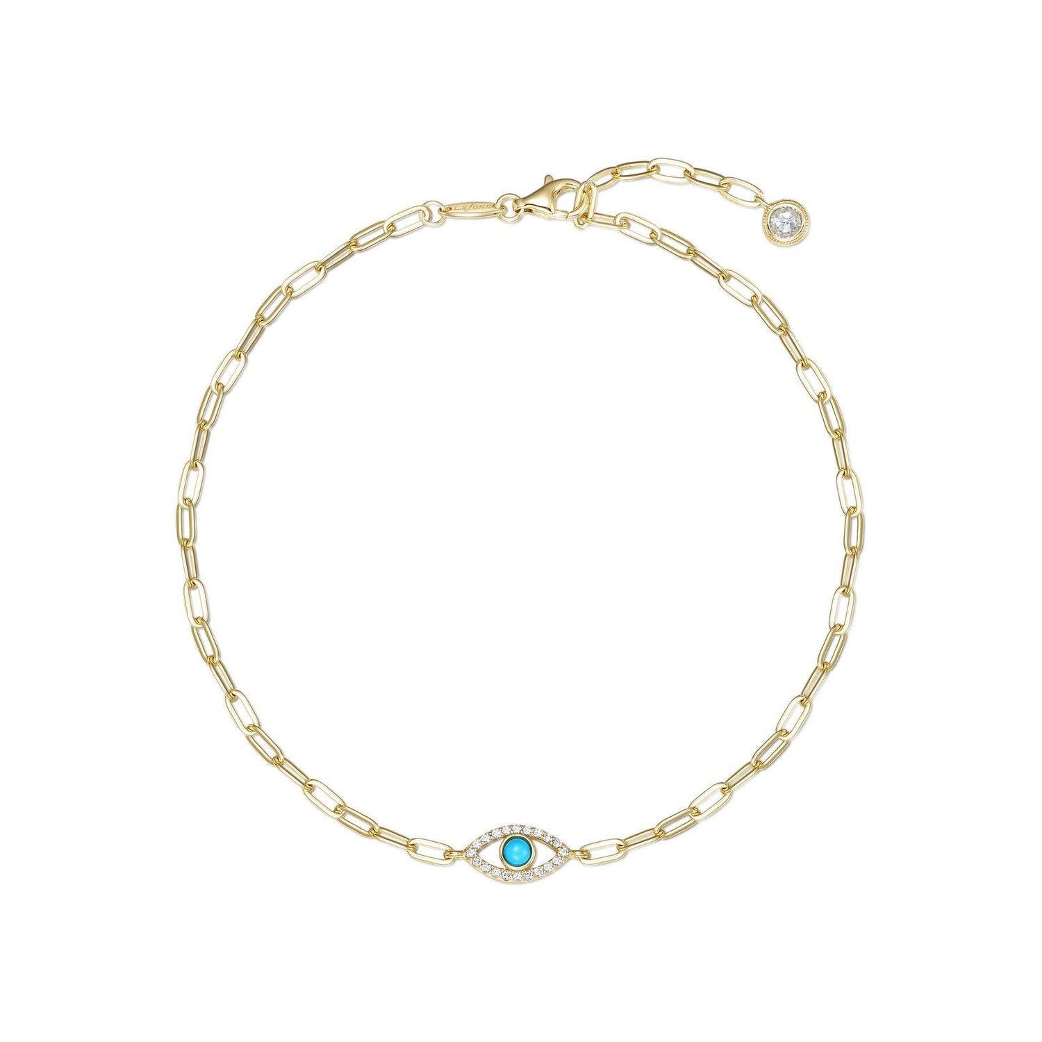 Reconstructed Turquoise Evil Eye Anklet in Gold Plated Sterling Silver with Lassaire Round Shape Gemstones - 0.58 Carat