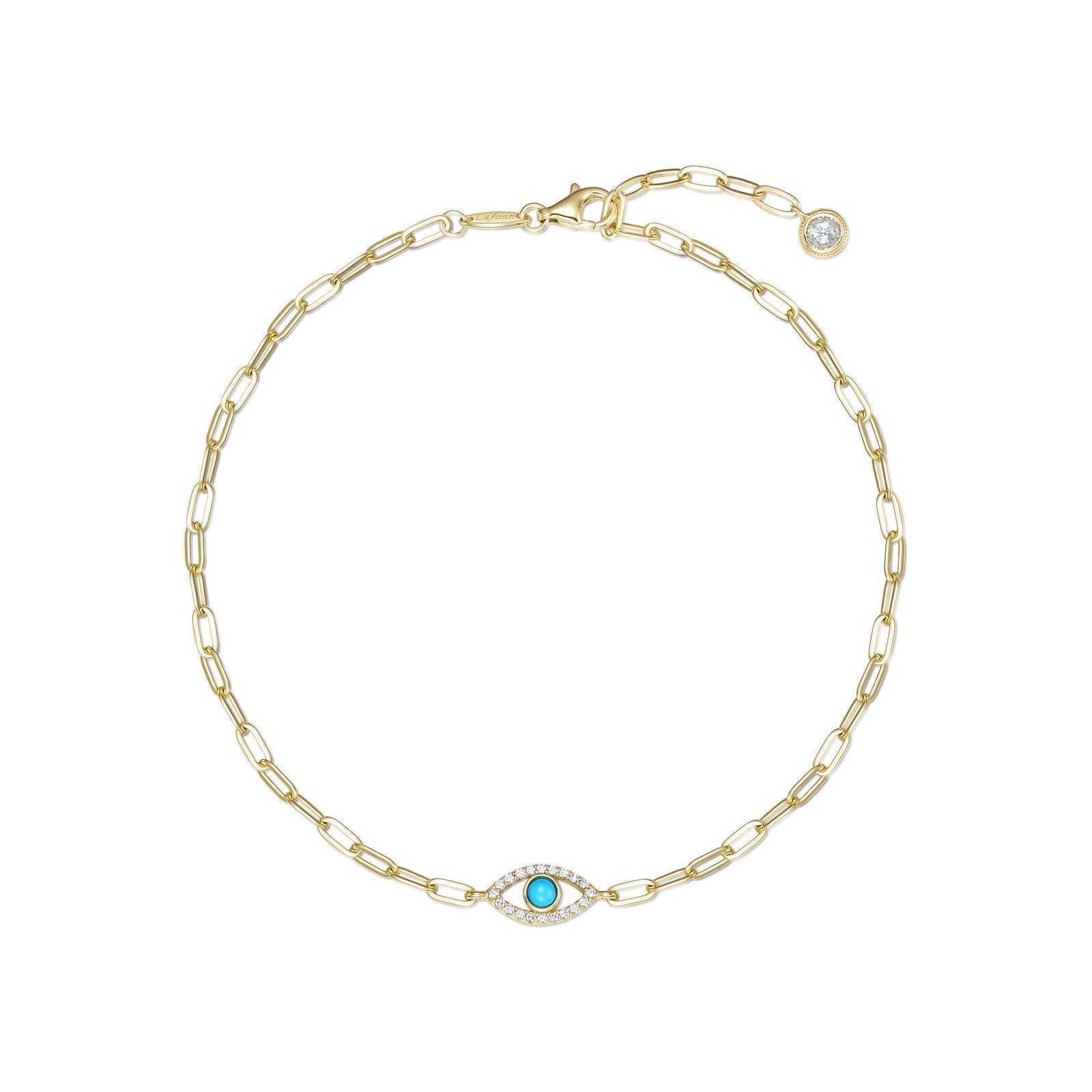 Reconstructed Turquoise Evil Eye Anklet in Gold Plated Sterling Silver with Lassaire Round Shape Gemstones - 0.58 Carat