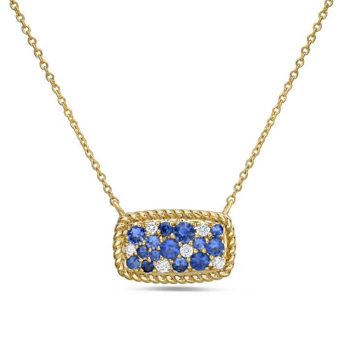 14 Karat Yellow Gold Necklace with Stationary Rope Detail Featuring Round Blue Sapphire - 0.34 Carats