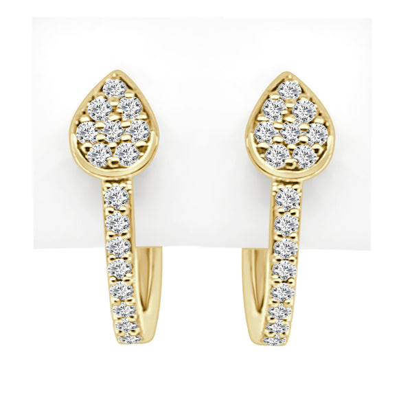 10 Karat Yellow Gold Diamond Huggie Hoop Earrings with Natural Round 0.20 Carat Diamonds