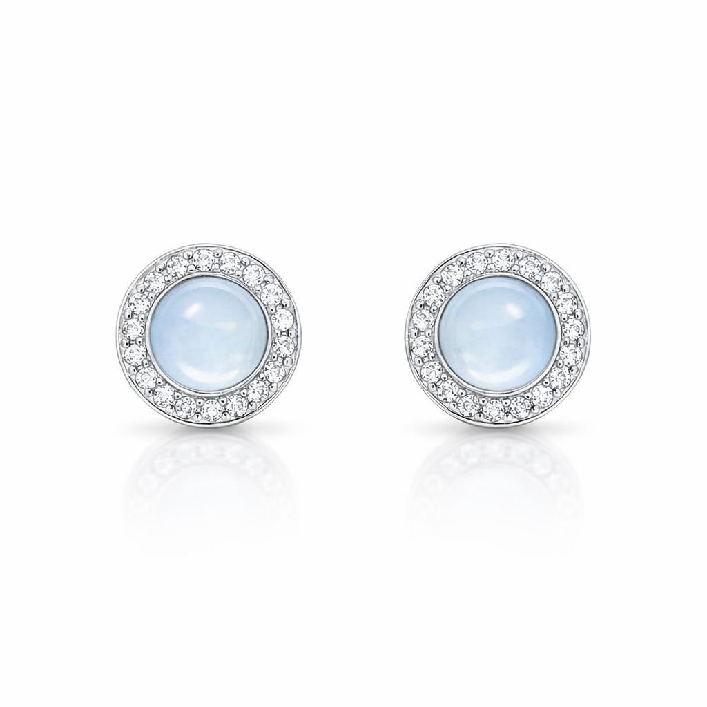 Milky Aqua With White Topaz Halo Studs