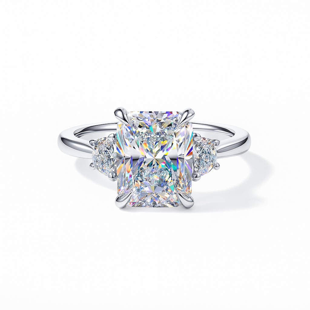 Radiant Radiance: 3.12ct Lab Diamond Three Stone Engagement Ring in 14K White Gold