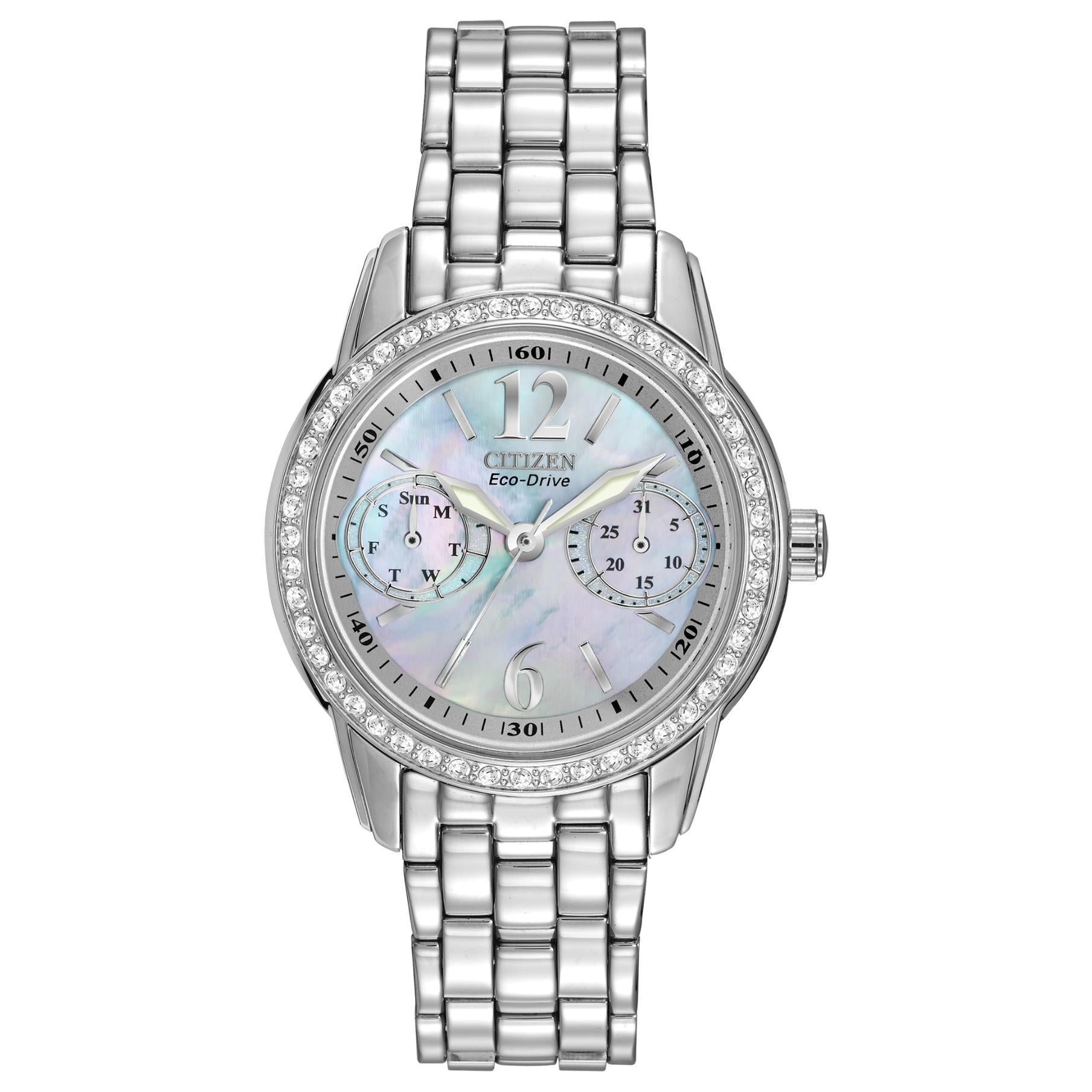 Citizen Ladies Stainless Steel Watch with Mop Dial Day/Date Feature