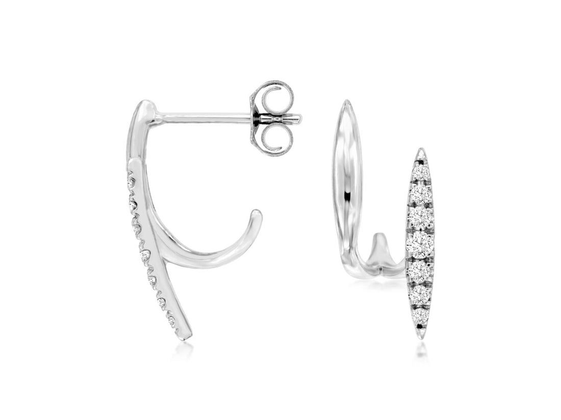 Double Cuff Round Diamond Earrings in 14 Karat White Gold - 0.20 ct Natural Diamond
