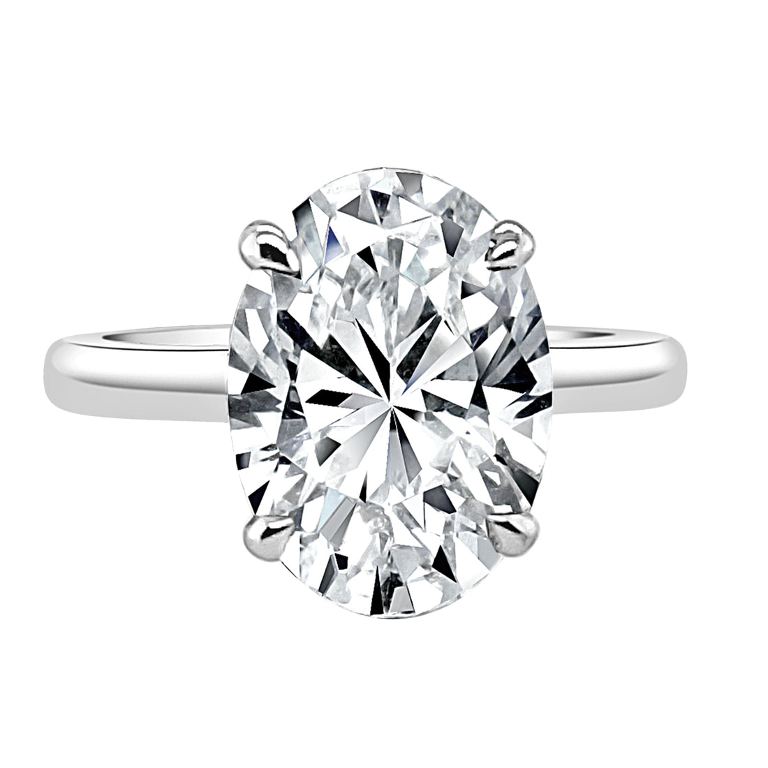 14 Karat White Gold Oval Shape Lab Diamond Engagement Ring - 4.03 Carats