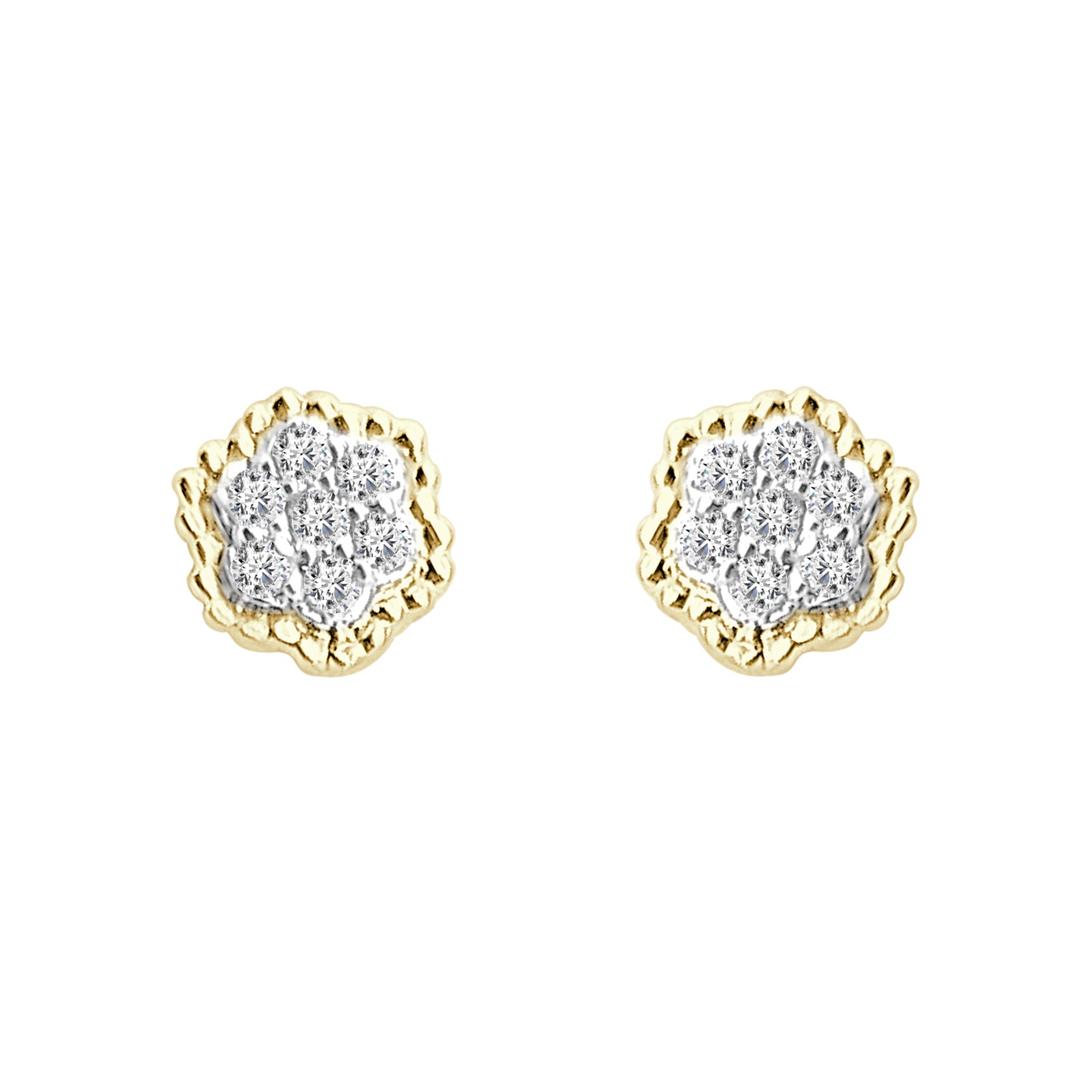 Beaded Halo Floral Cluster Earrings in 14 Karat Yellow Gold with Natural Diamond 0.21 Carats