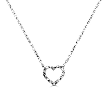 Sterling Silver Open Heart Necklace with 0.04 Natural Diamond Accent