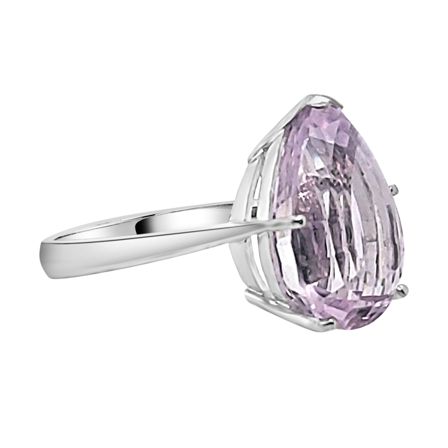18 Karat White Gold Kunzite Pear Shape Ring - 10.61 Carats