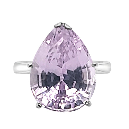 18 Karat White Gold Kunzite Pear Shape Ring - 10.61 Carats