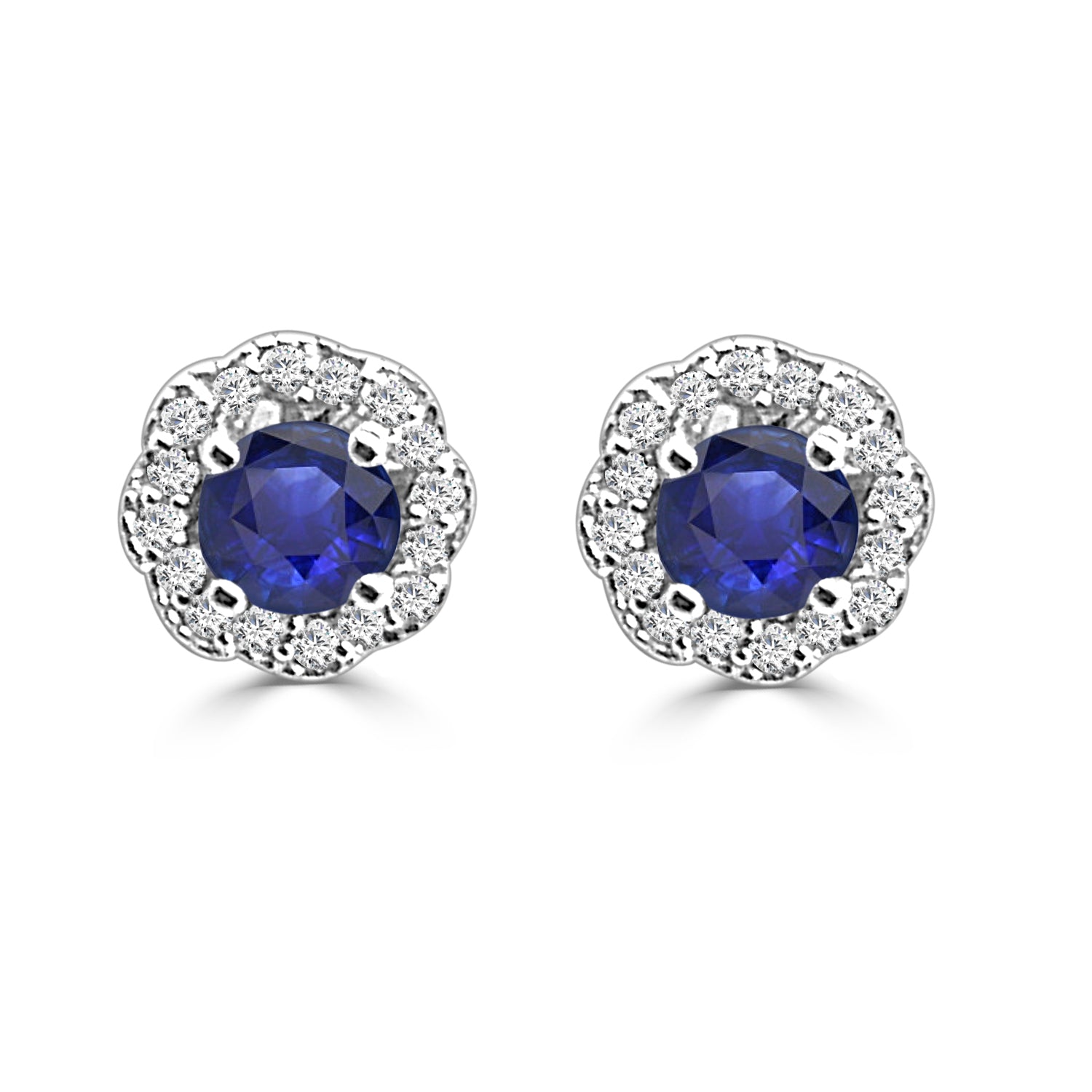 14K White Gold Tanzanite and Diamond Round Stud Earrings - 0.78 Carat
