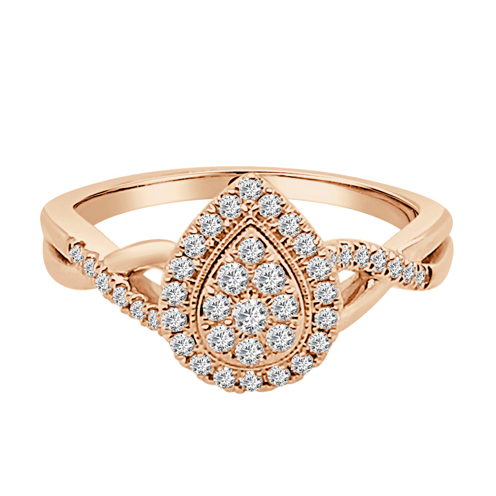 10K Rose Gold Natural Diamond Engagement Ring with 0.33 Carat Center Cluster