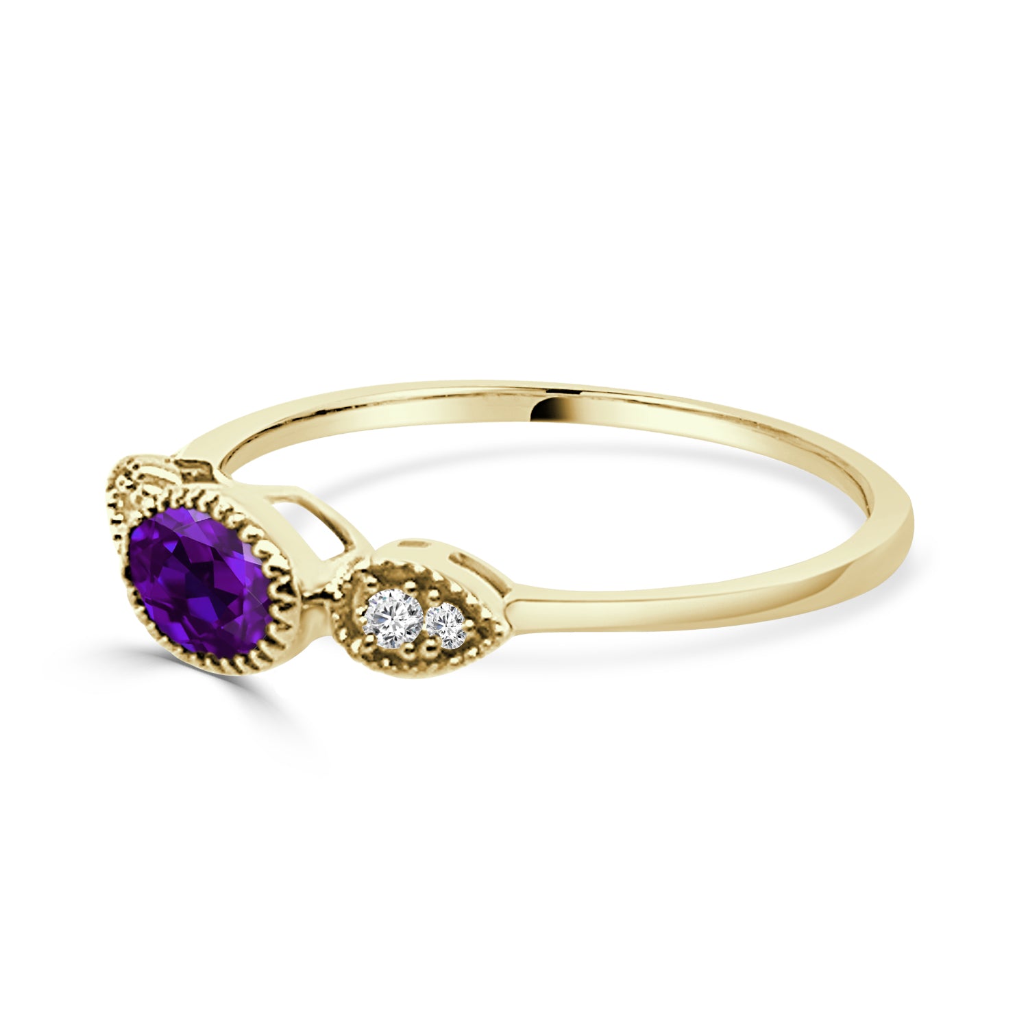 14K Yellow Gold Oval Amethyst Bezel Ring - 0.40 ct
