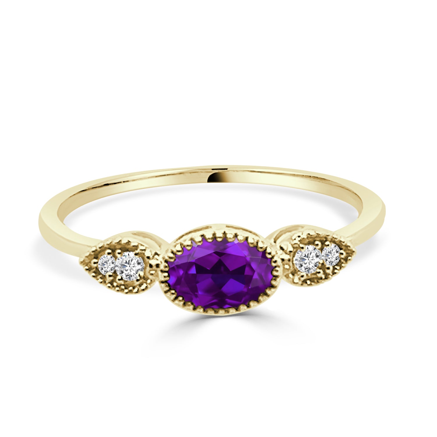 14K Yellow Gold Oval Amethyst Bezel Ring - 0.40 ct