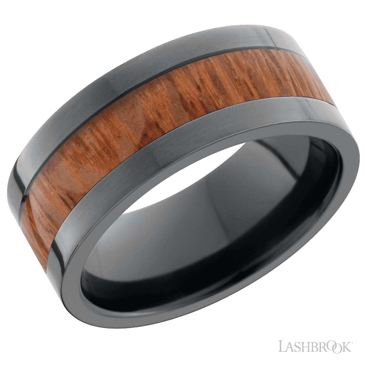 Leopard Wood Inlay Zirconium Wedding Band - Size 10.5