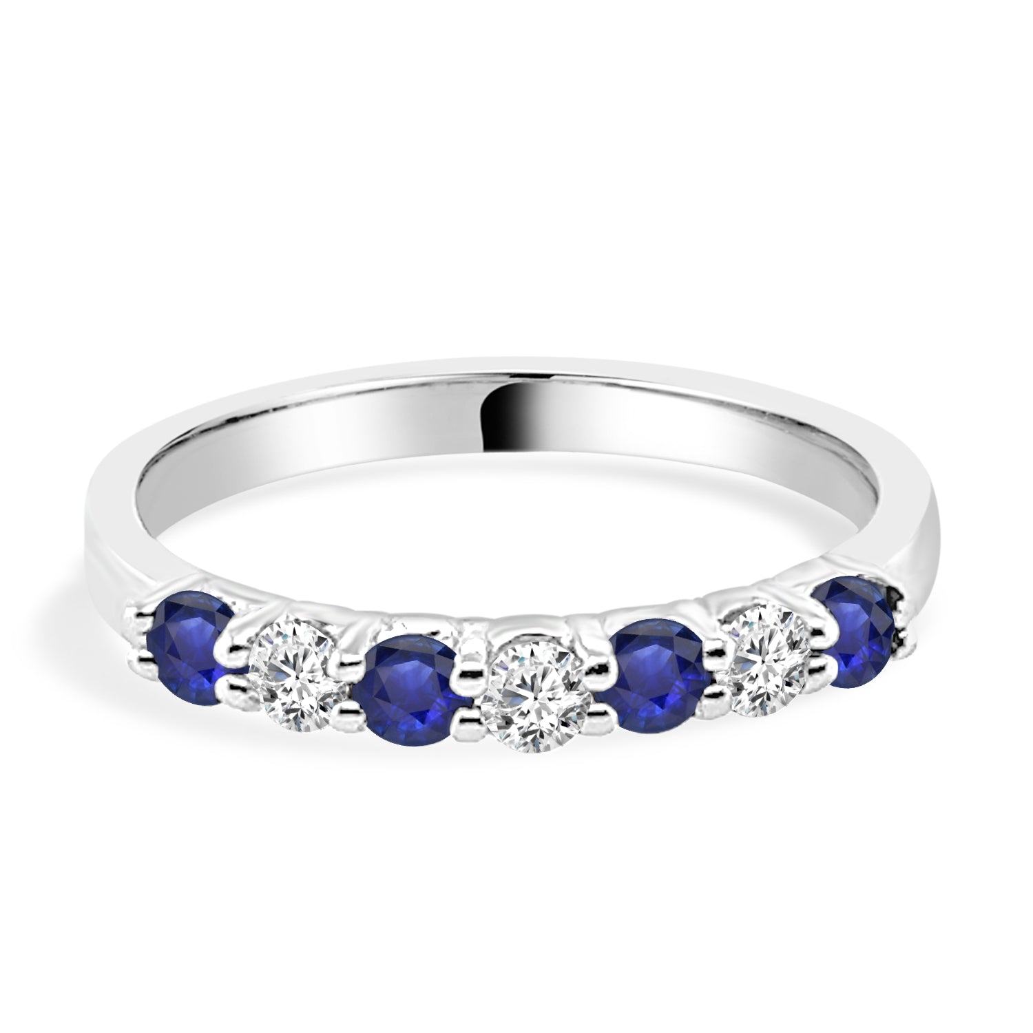 Diamond and Sapphire Shared Prong Ring in 14 Karat White Gold with 0.35 ct Blue Sapphire