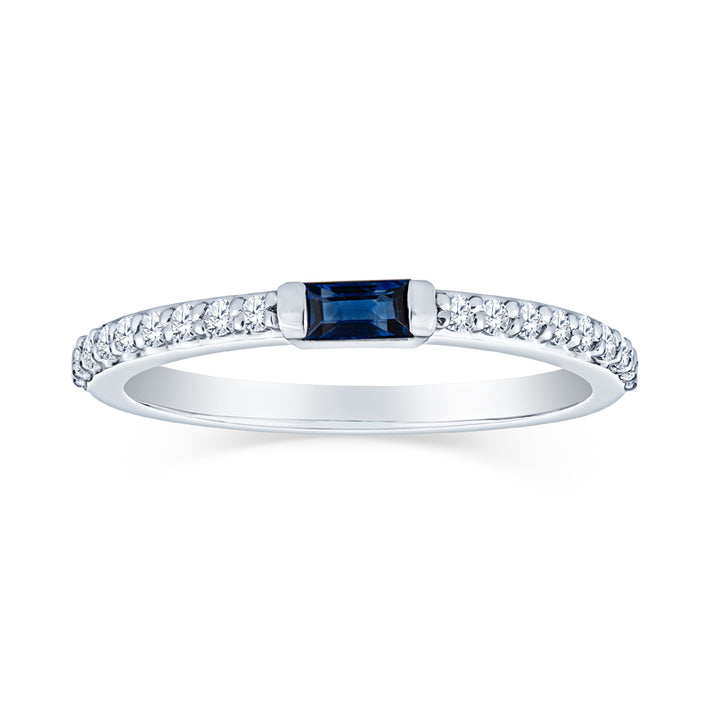 10 Karat White Gold Blue Sapphire Baguette Ring - 0.16 ct