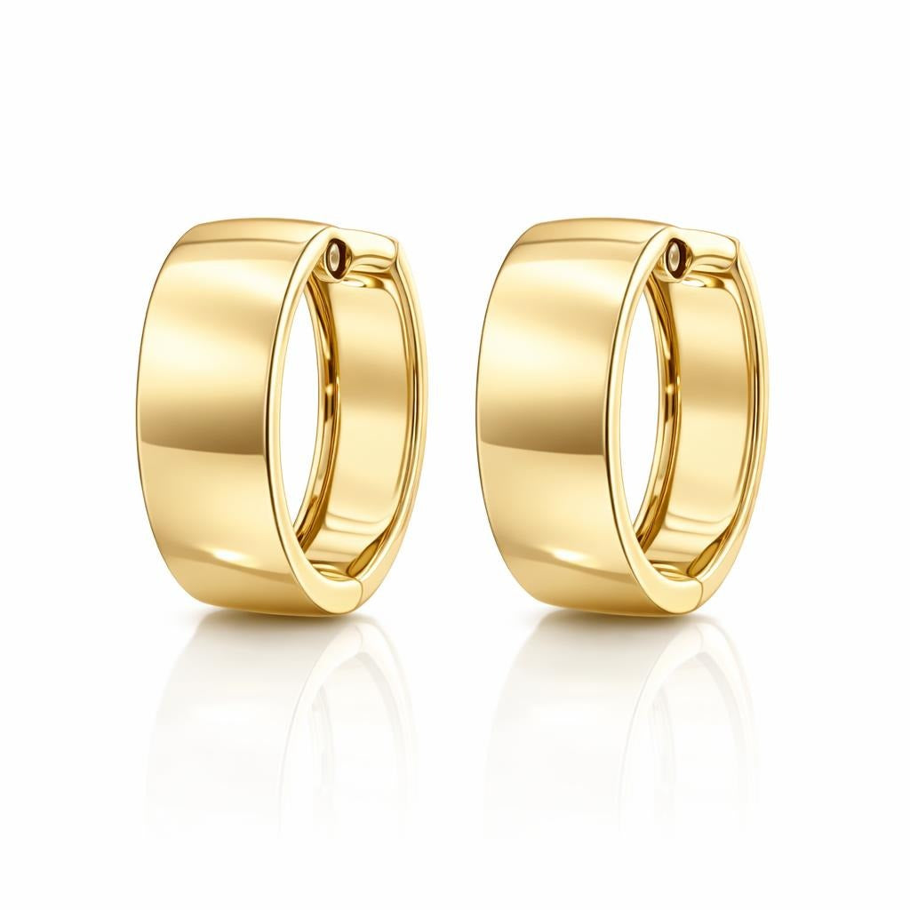 14 Karat Yellow Gold Wide Huggie Earrings