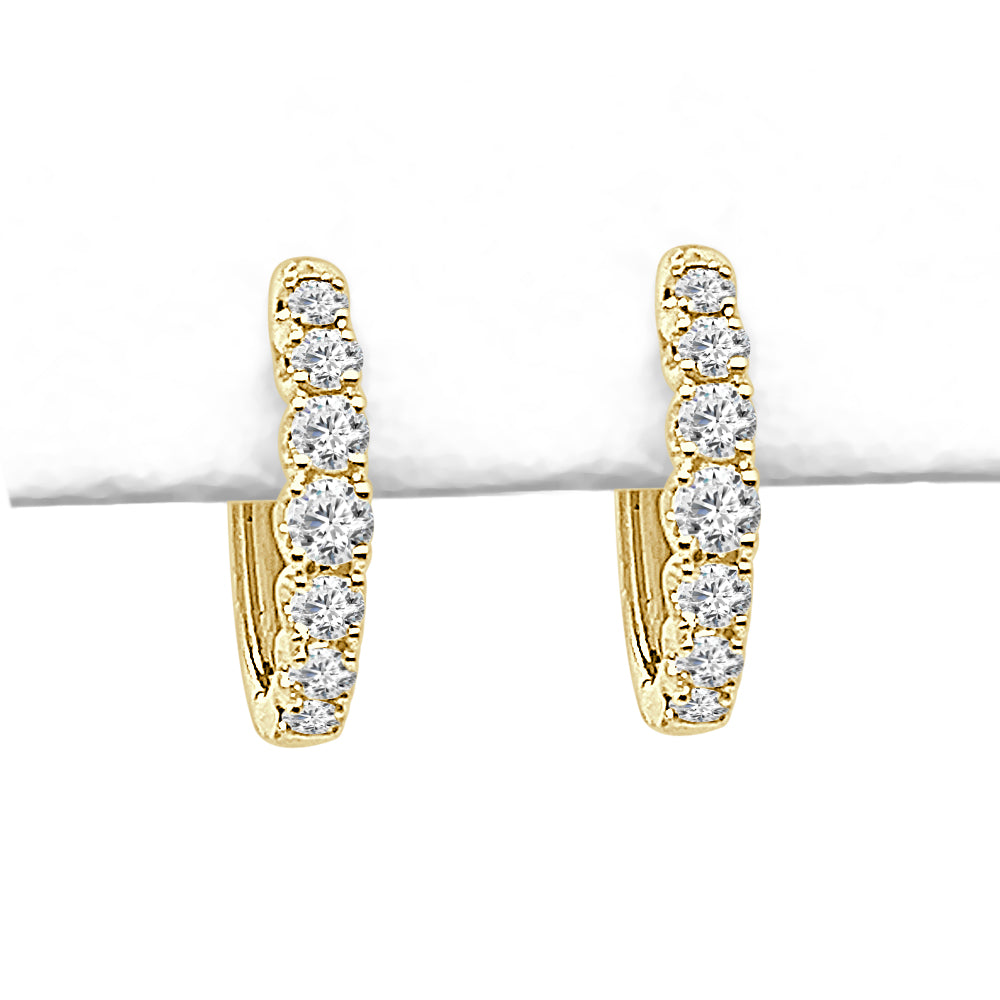 14K Yellow Gold Natural Diamond Round 0.78 ct Shared Prong Hoop Earrings