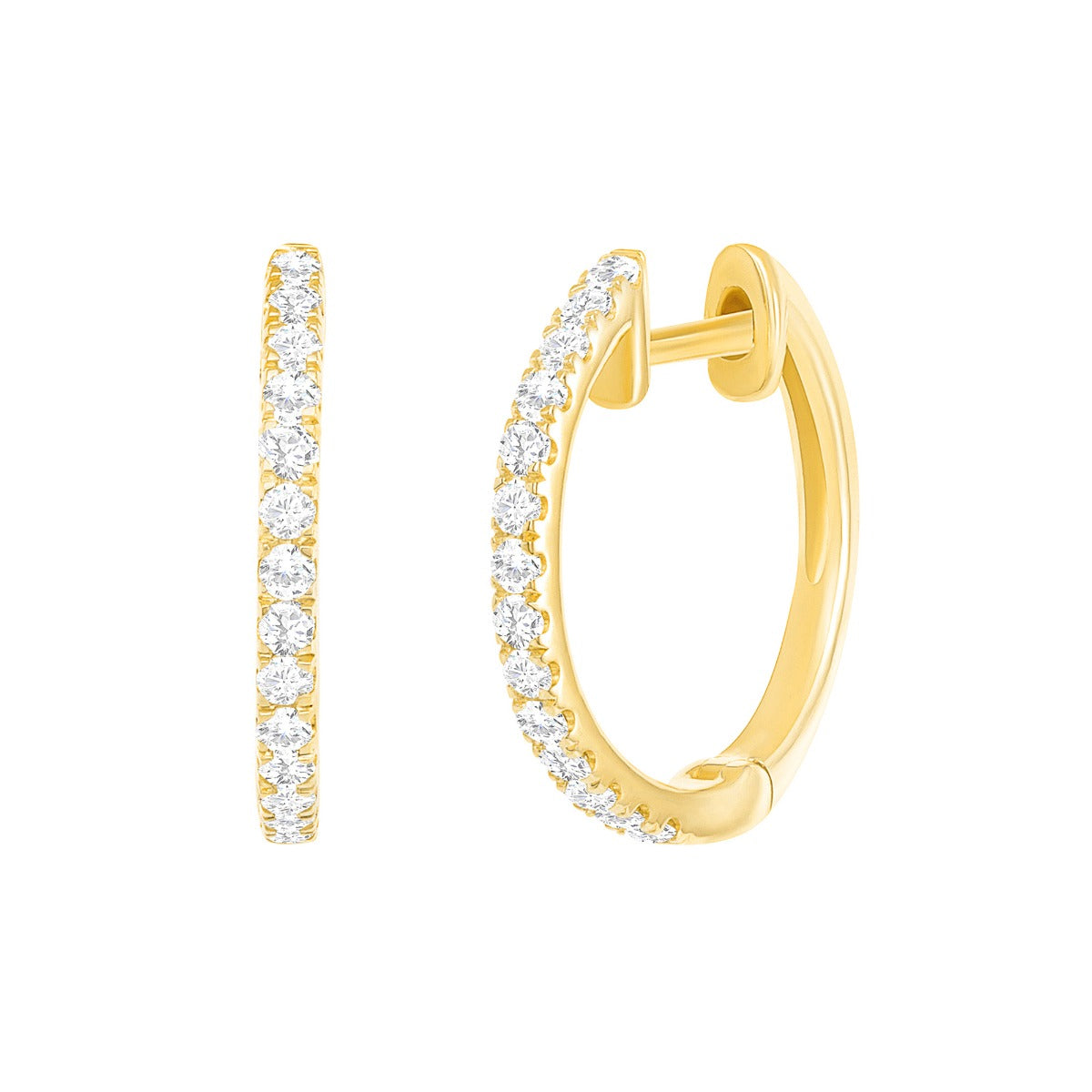 14K Yellow Gold Round Cut 0.12ct Natural Diamond Huggie Earrings