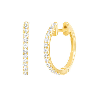 14K Yellow Gold Round Cut 0.12ct Natural Diamond Huggie Earrings