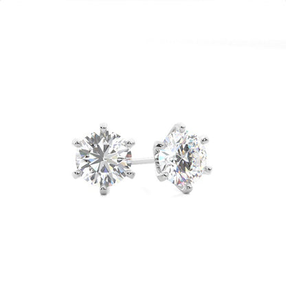 Platinum 6-Prong Solitaire Studs with Natural Round 0.70ct Diamond