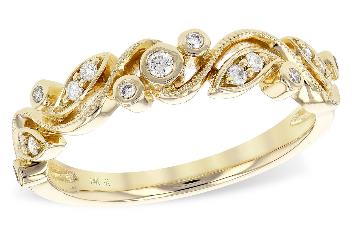 14K Yellow Gold Floral Vine Round Diamond Wedding Band 0.14ct