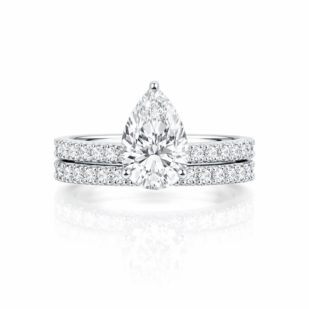 14K White Gold Lab Diamond Pear Wedding Set