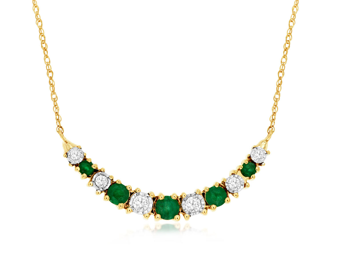 Emerald Curved Stacking Necklace in 14K Yellow Gold - Round Shape 0.40 ct
