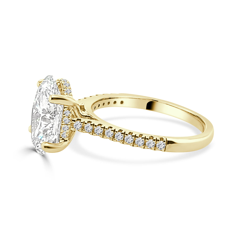 Oval Solitaire Halo Engagement Ring in 14K Yellow Gold with Lab Diamonds - 3.01 Carat