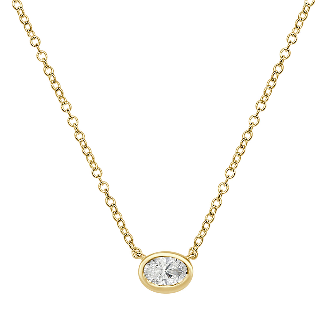 14K Yellow Gold Oval Bezel Diamond Necklace - 0.33 Carat