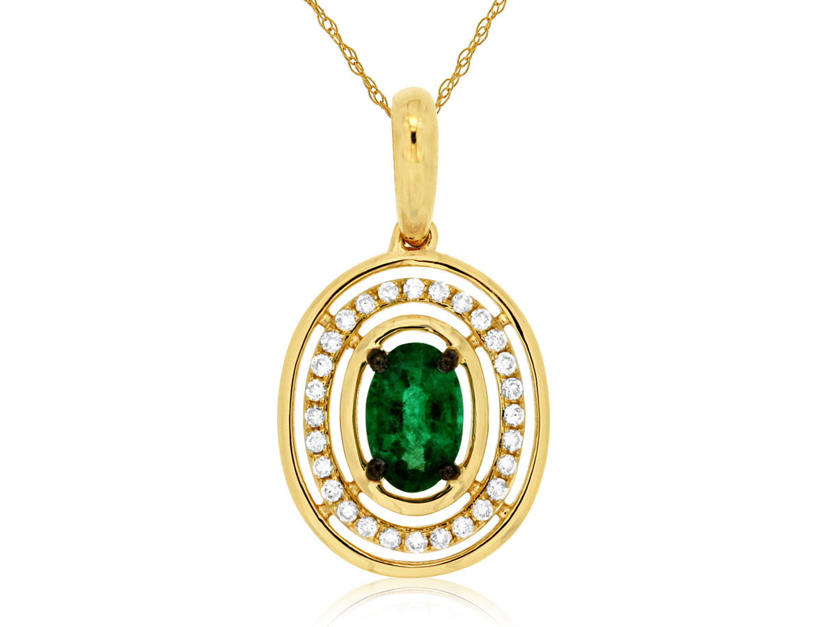 14K Yellow Gold Oval Emerald Necklace - 0.42 Carats